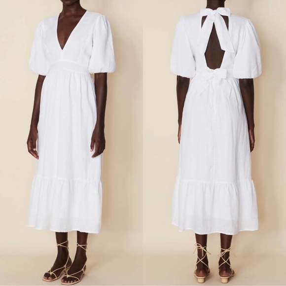 Faithfull the Brand Romilla White Linen Midi Dress - Picture 3 of 7